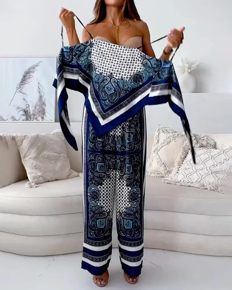Satin Bloom Lace-Up Two-Piece Set