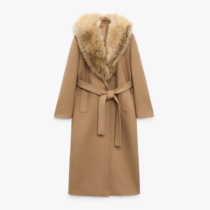 Fur Lapel Wool Overcoat Rich Allure