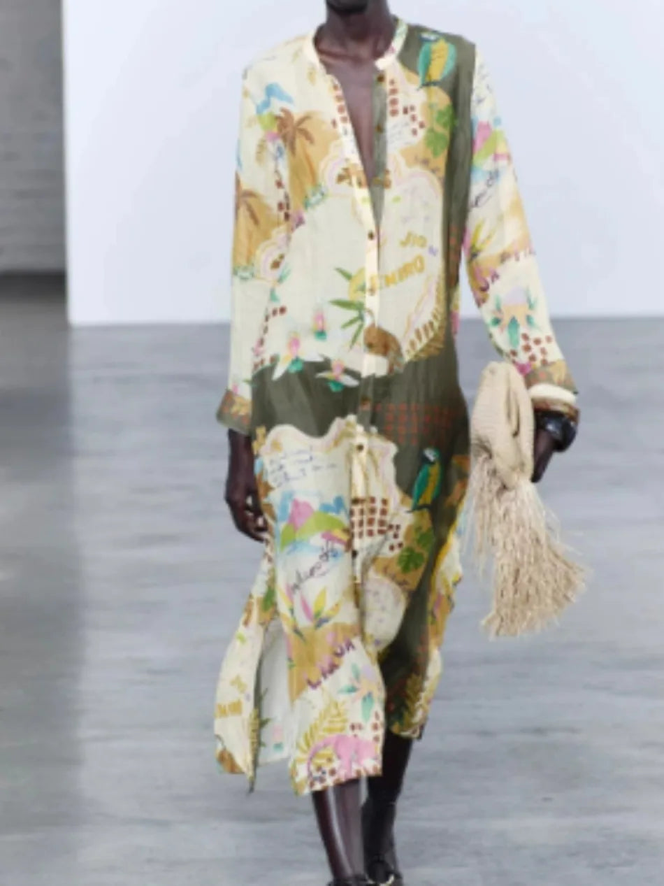 Breezy Bloom Printed Shirt Coat Rich Allure