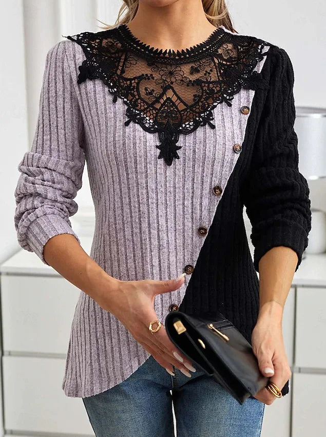 Lace Echo Cross-Hem Knit Top