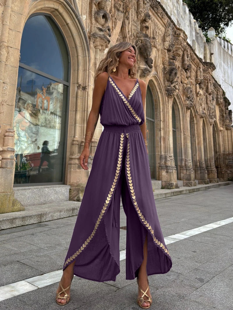 Golden Hour Elegance V-Neck Romper