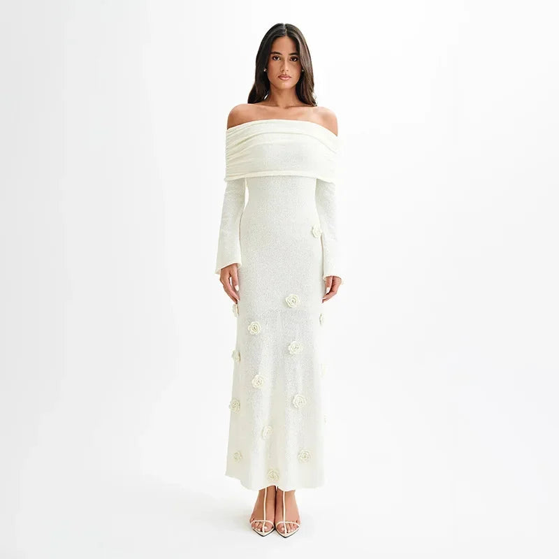 Rose Gaze 3D Floral Knit Dress Rich Allure