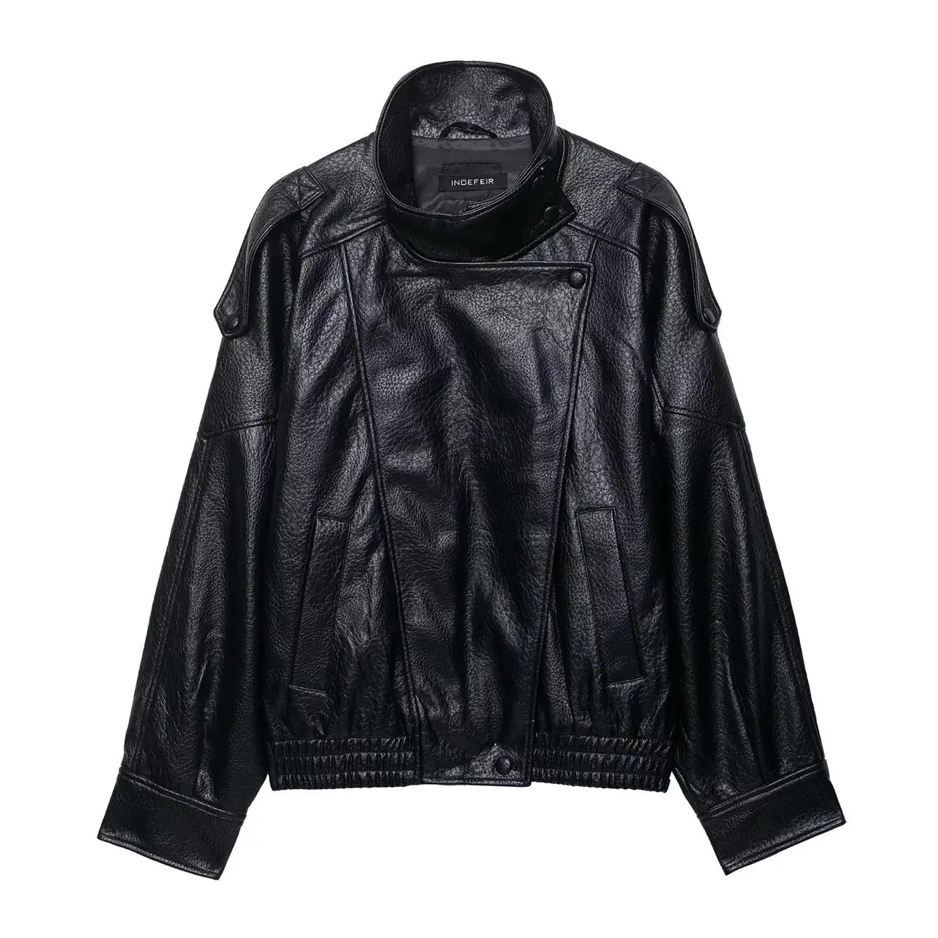 Women’s Faux Leather Loose Jacket – Zipper Coat