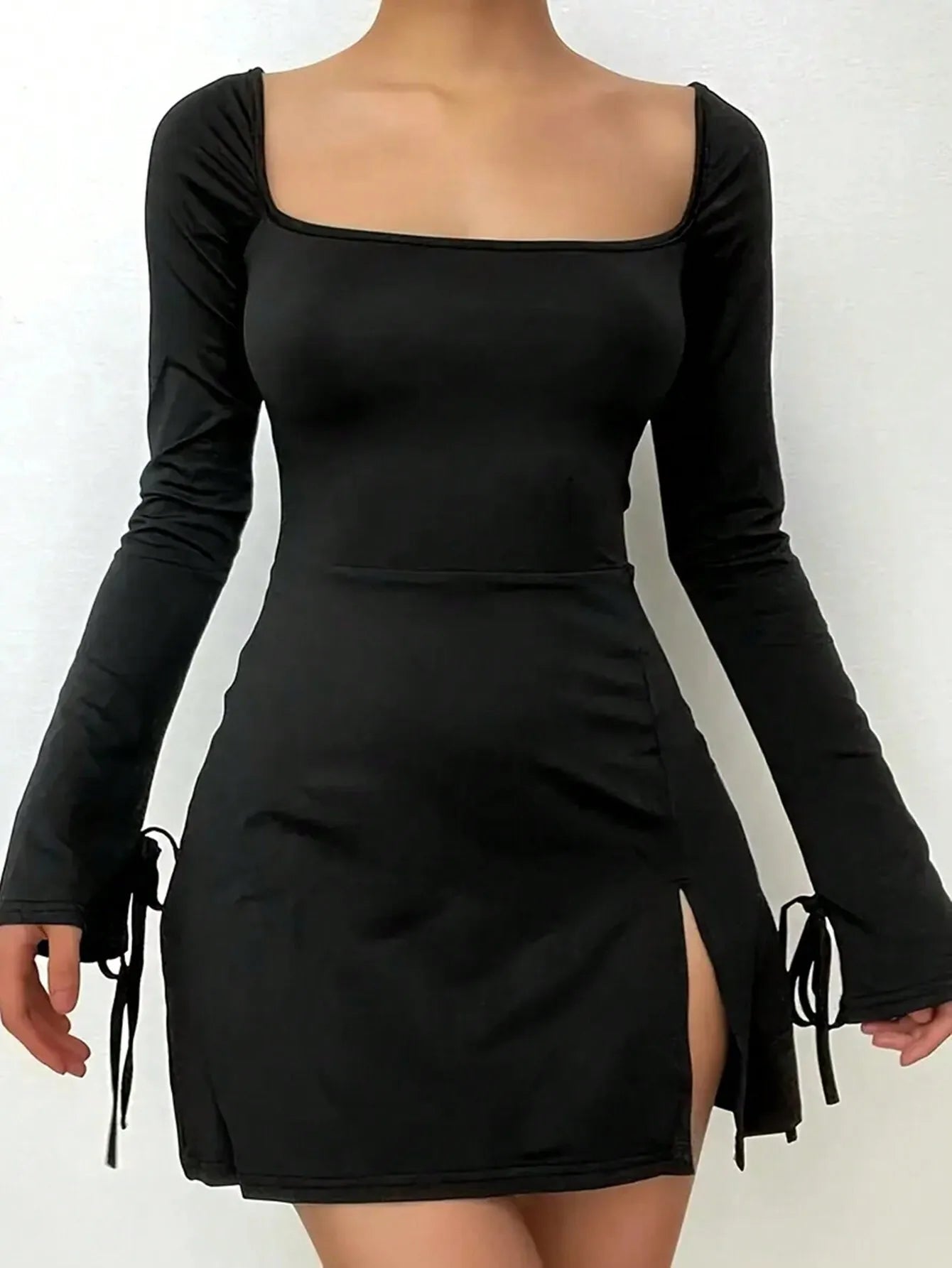 Glam Slit Long Sleeve Mini Dress