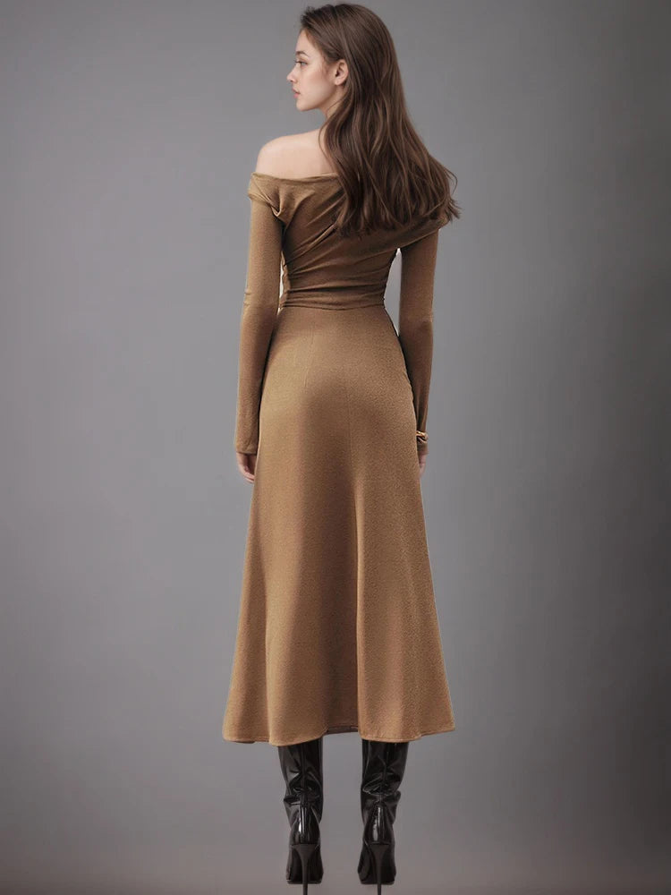 Crimson Drape One-Shoulder Knit Dress