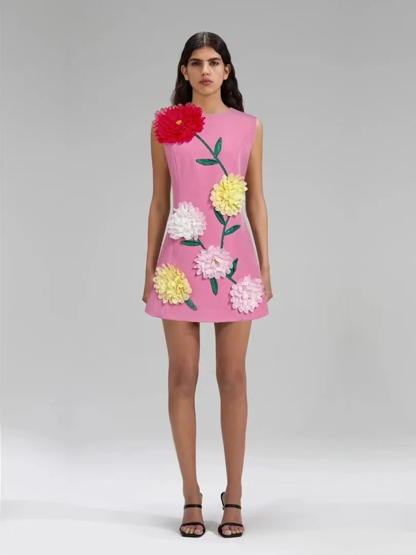 Floral Fusion 3D Print Dress