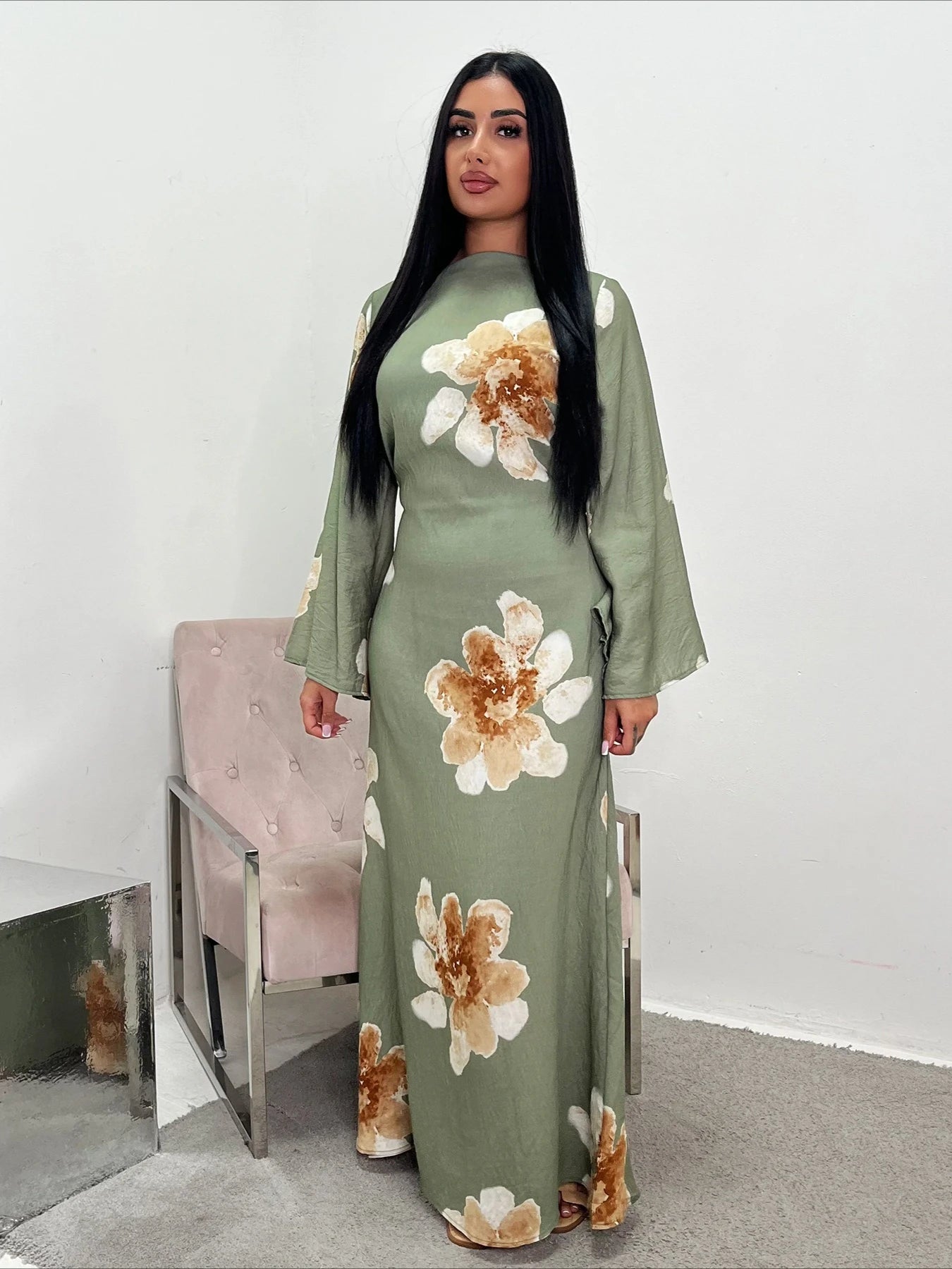 Floral Grace Modest Kaftan Dress
