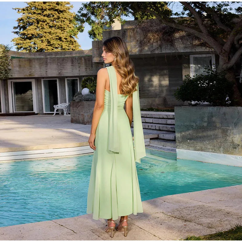 Breeze Charm Pleated Chiffon Ribbon Dress