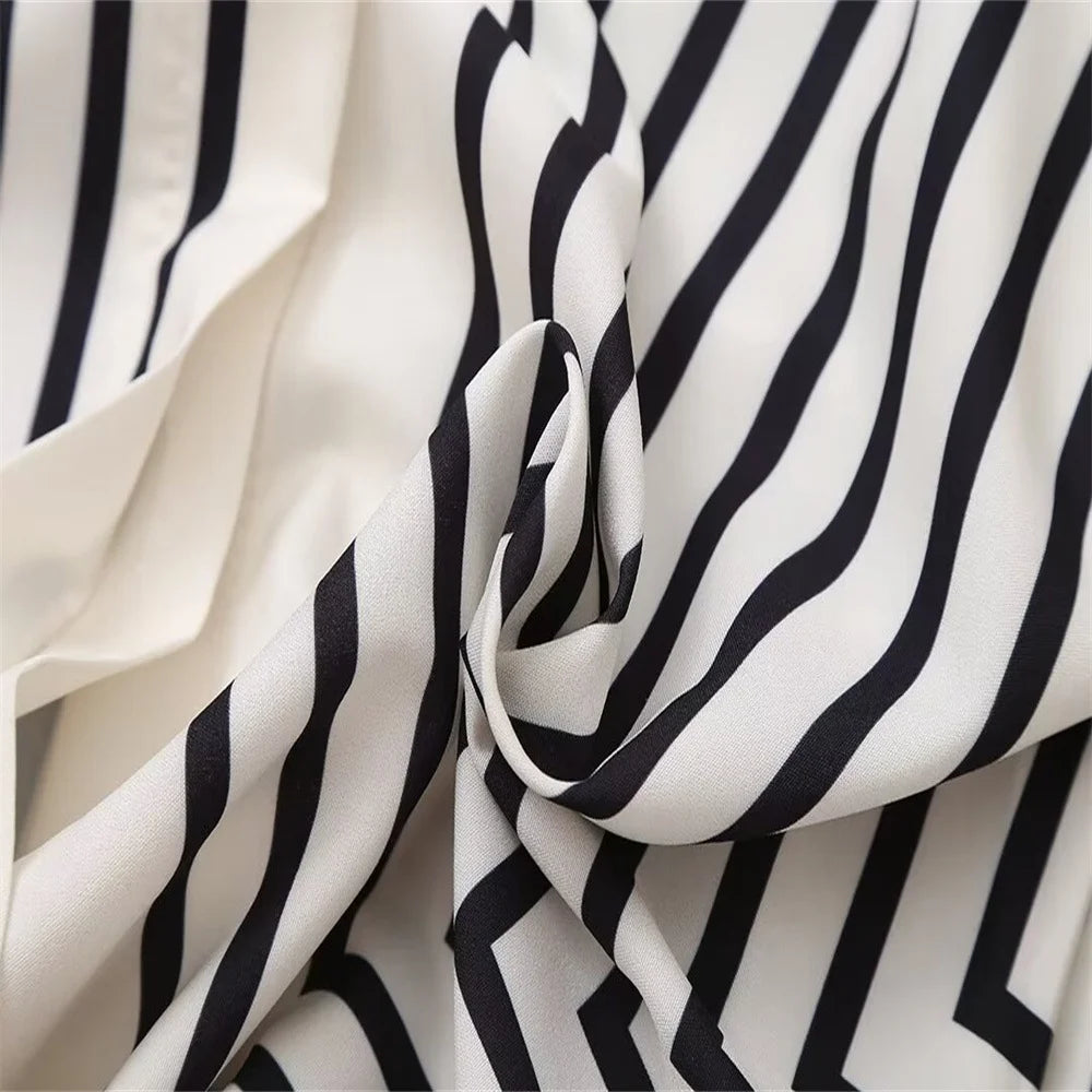 Striped Silk Flare Sleeve Blouse