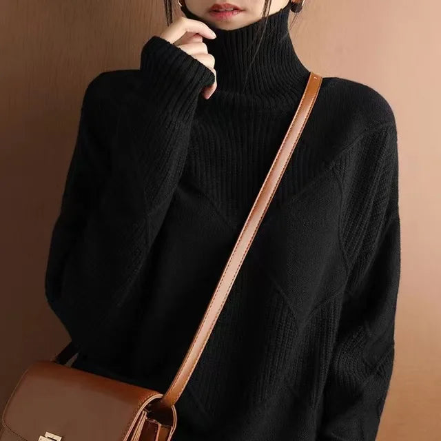 Loose Turtleneck Knit Pullover Top