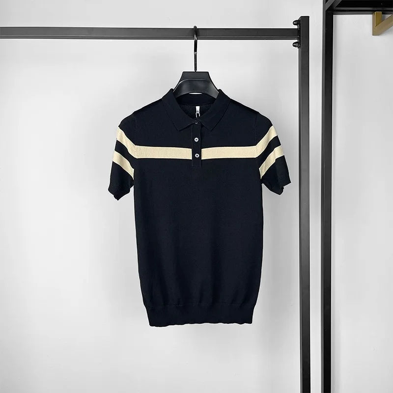 Ice Silk Striped Knit T-Shirt Rich Allure