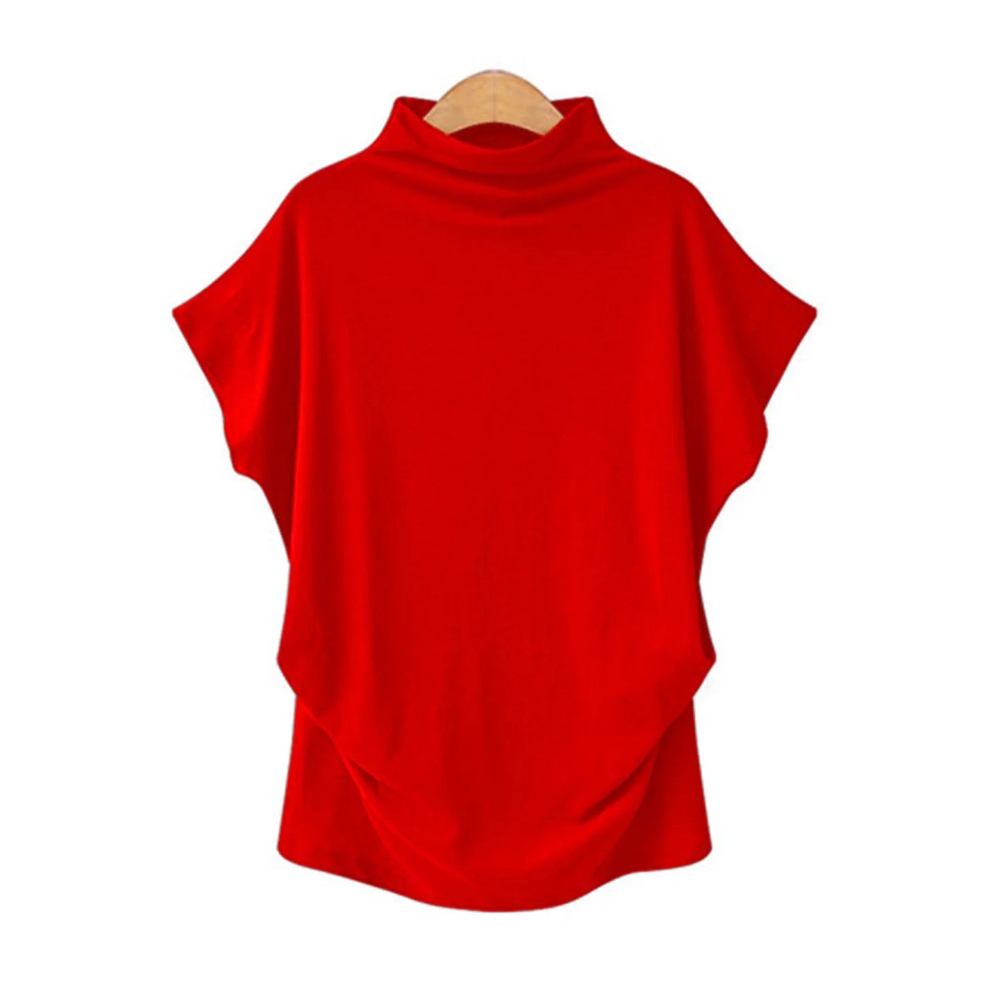 Soft Pleated Turtleneck Short Sleeve Top