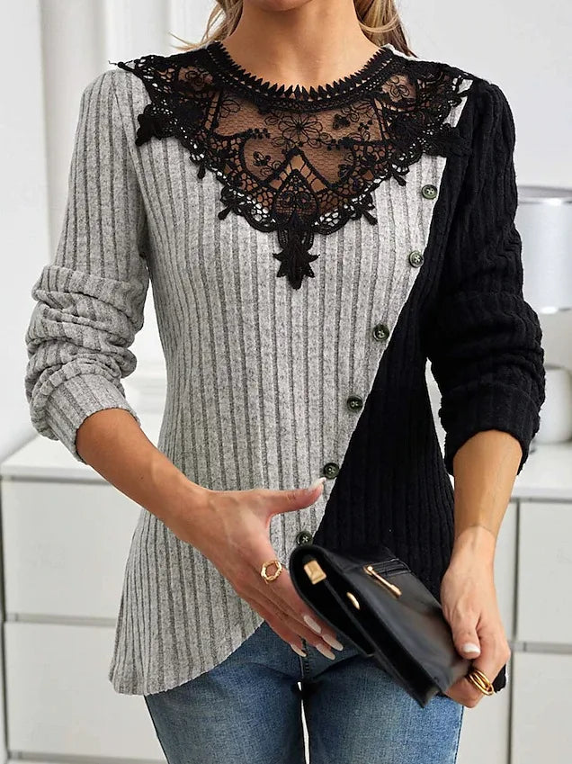 Lace Echo Cross-Hem Knit Top