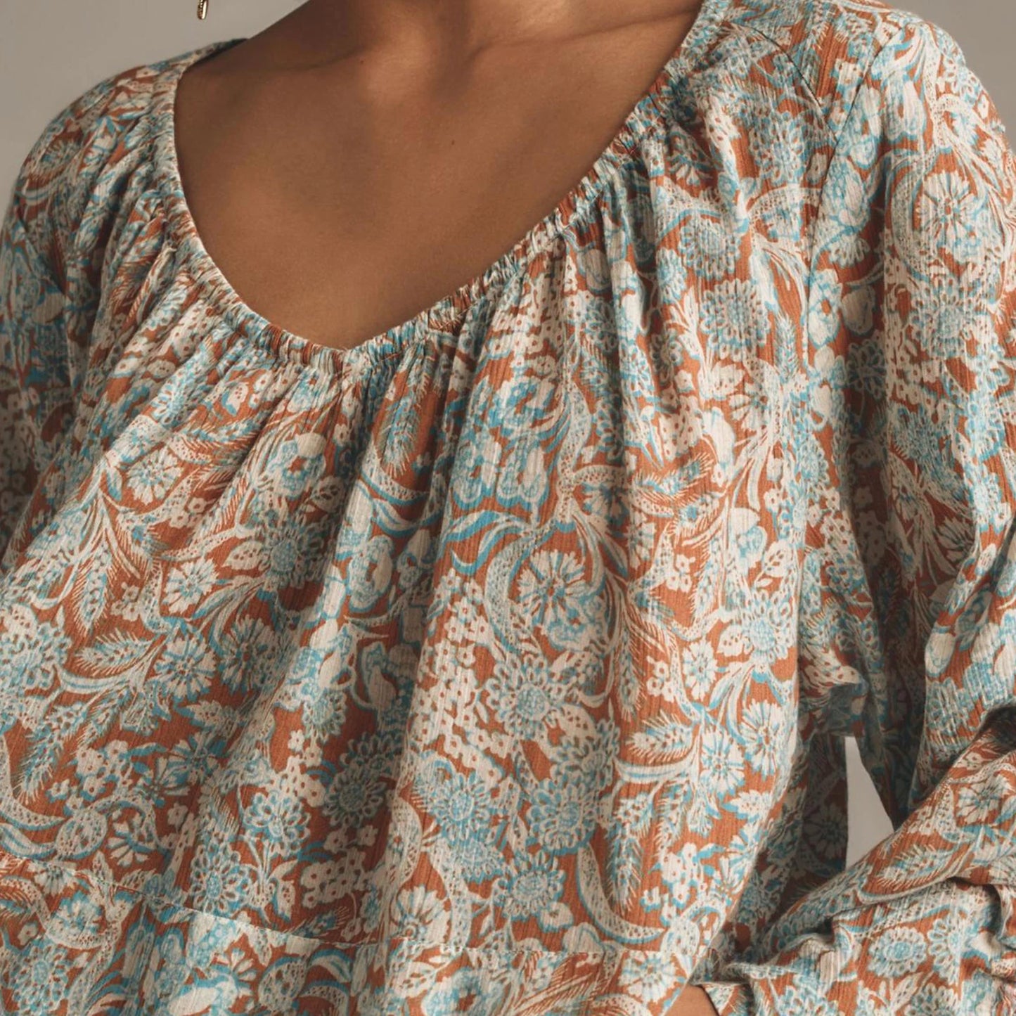 Boho Bloom Lace-Up Floral Blouse