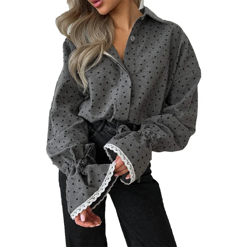 Heart Print Button-Up Shirt