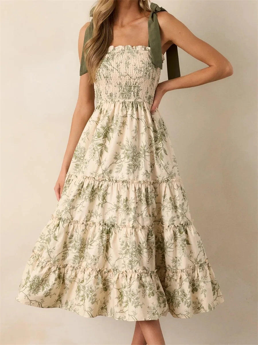 Floral Flare Tie-Shoulder Dress