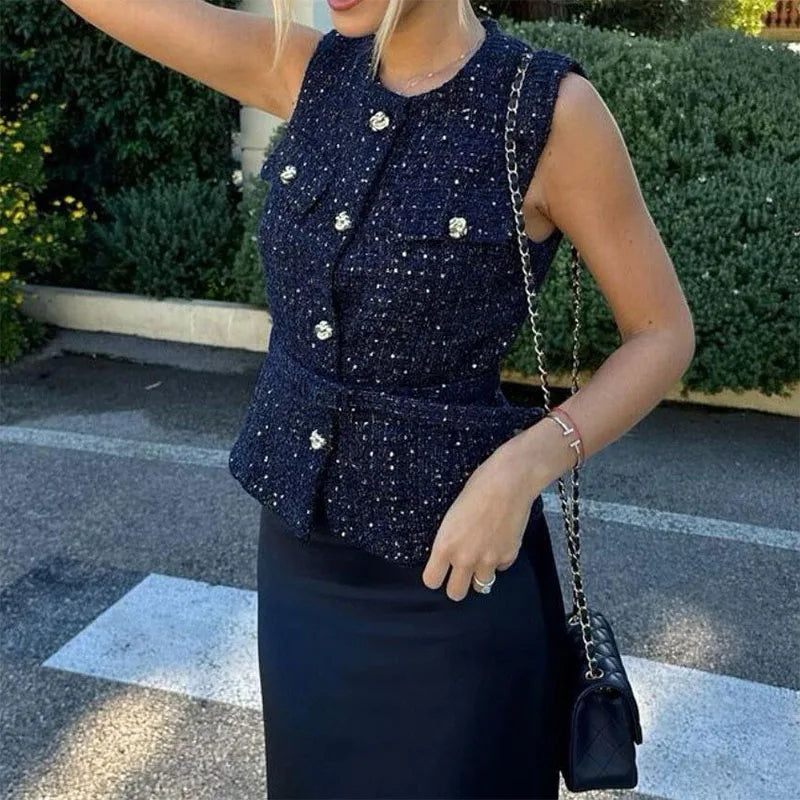 Glam Sequin Belted Vest