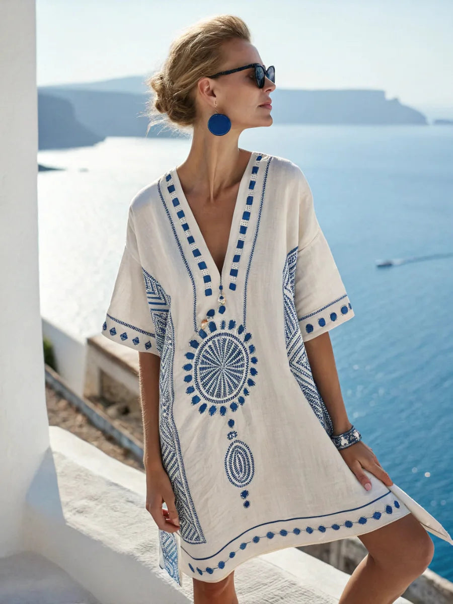Coastal Bloom V-Neck Holiday Dress