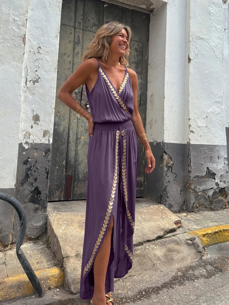 Golden Hour Elegance V-Neck Romper
