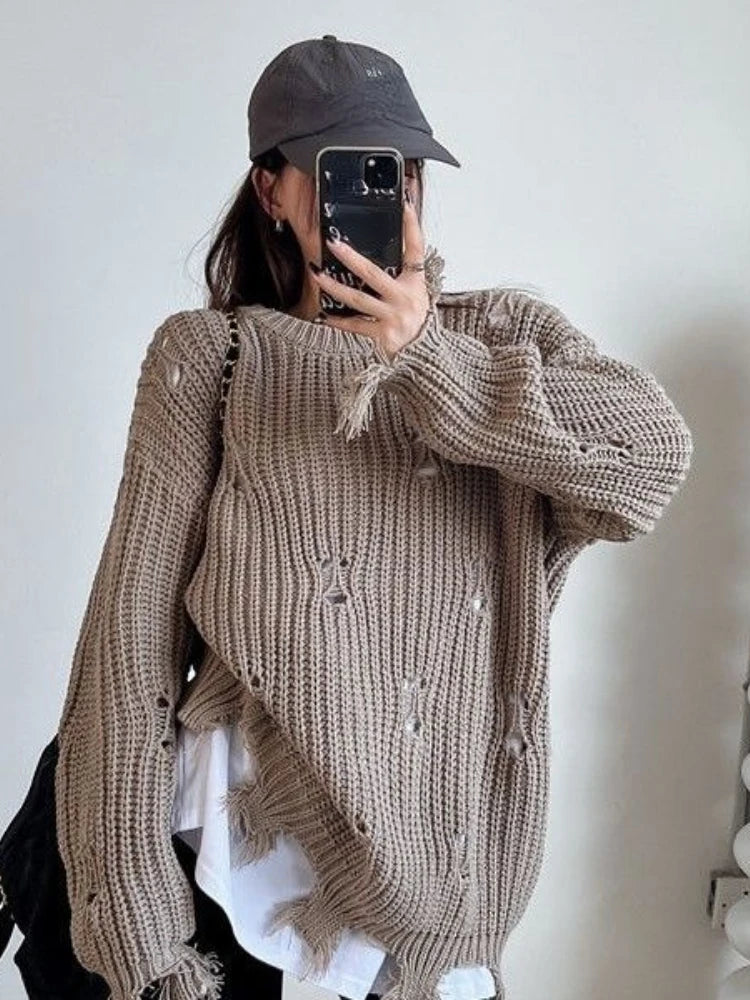 Grunge Knit Distressed Loose Pullover Rich Allure