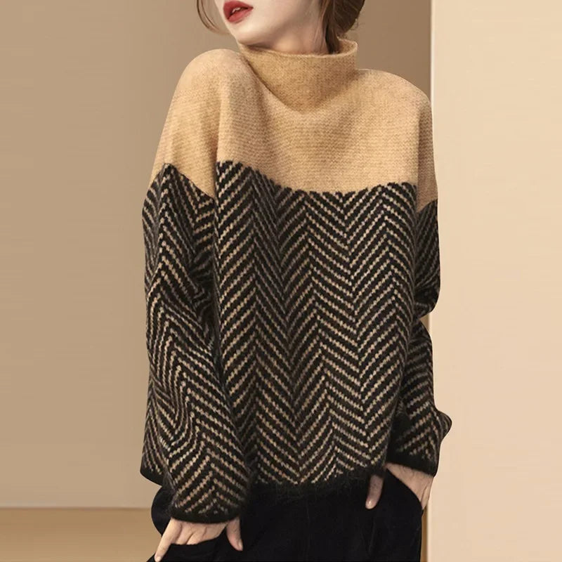 Cozy Hue Contrast Turtleneck Sweater