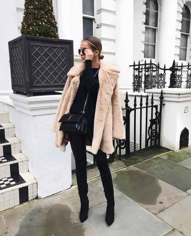 PlushLuxe Long Lapel Fur Coat