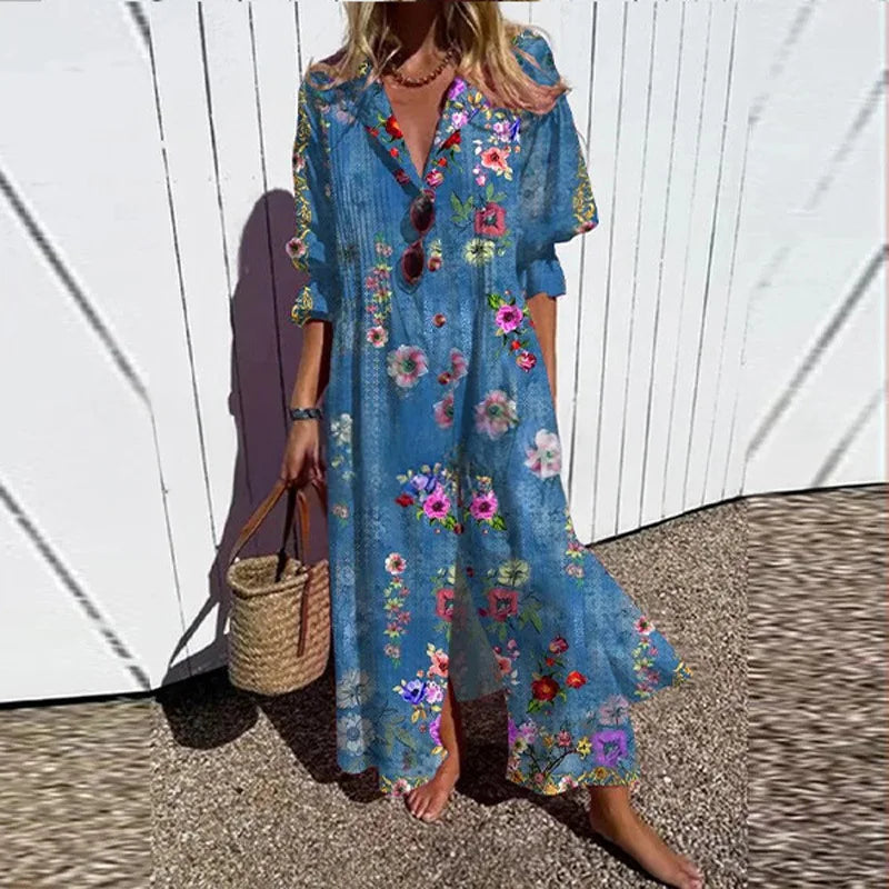 V-neck Bohemian Shirt Dress