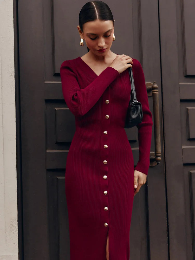 Tossy V-Neck Ribbed Knit Dress