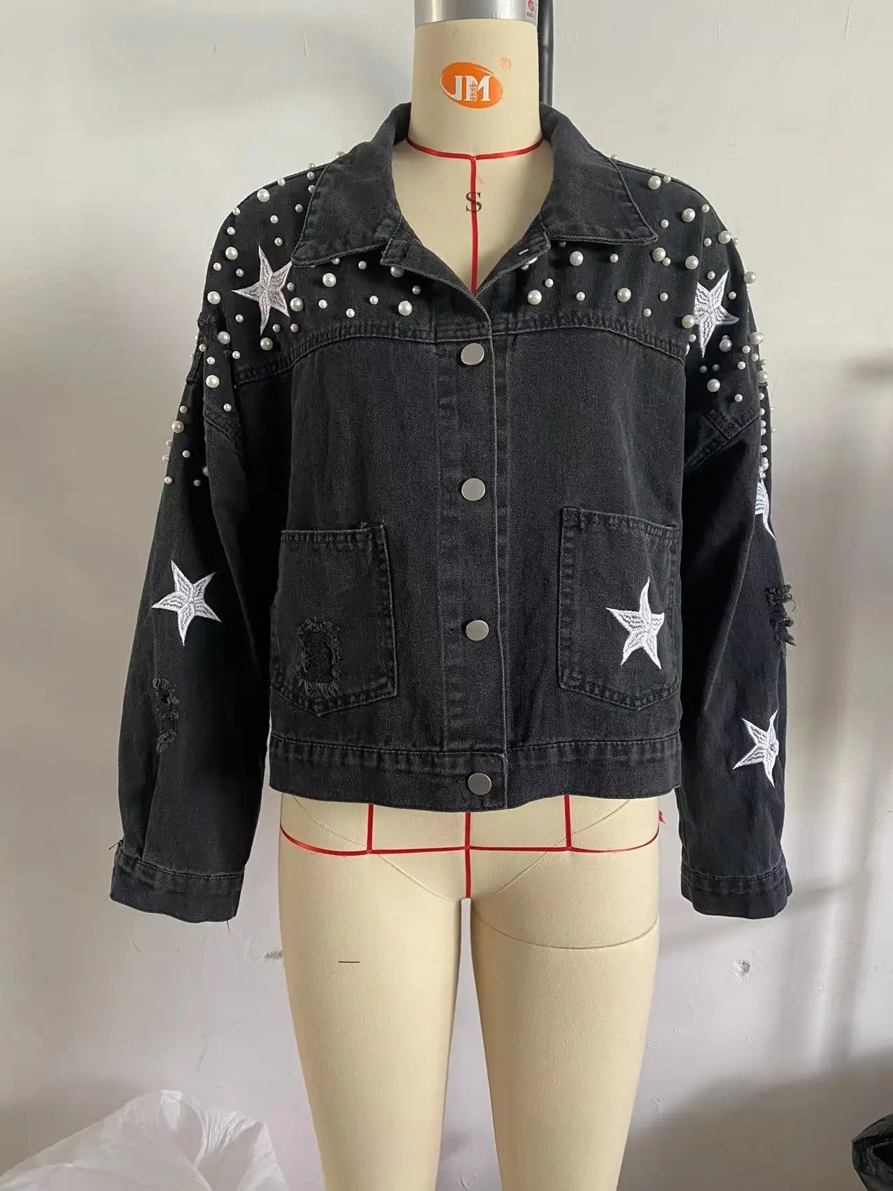 Glam Starry Beaded Denim Jacket