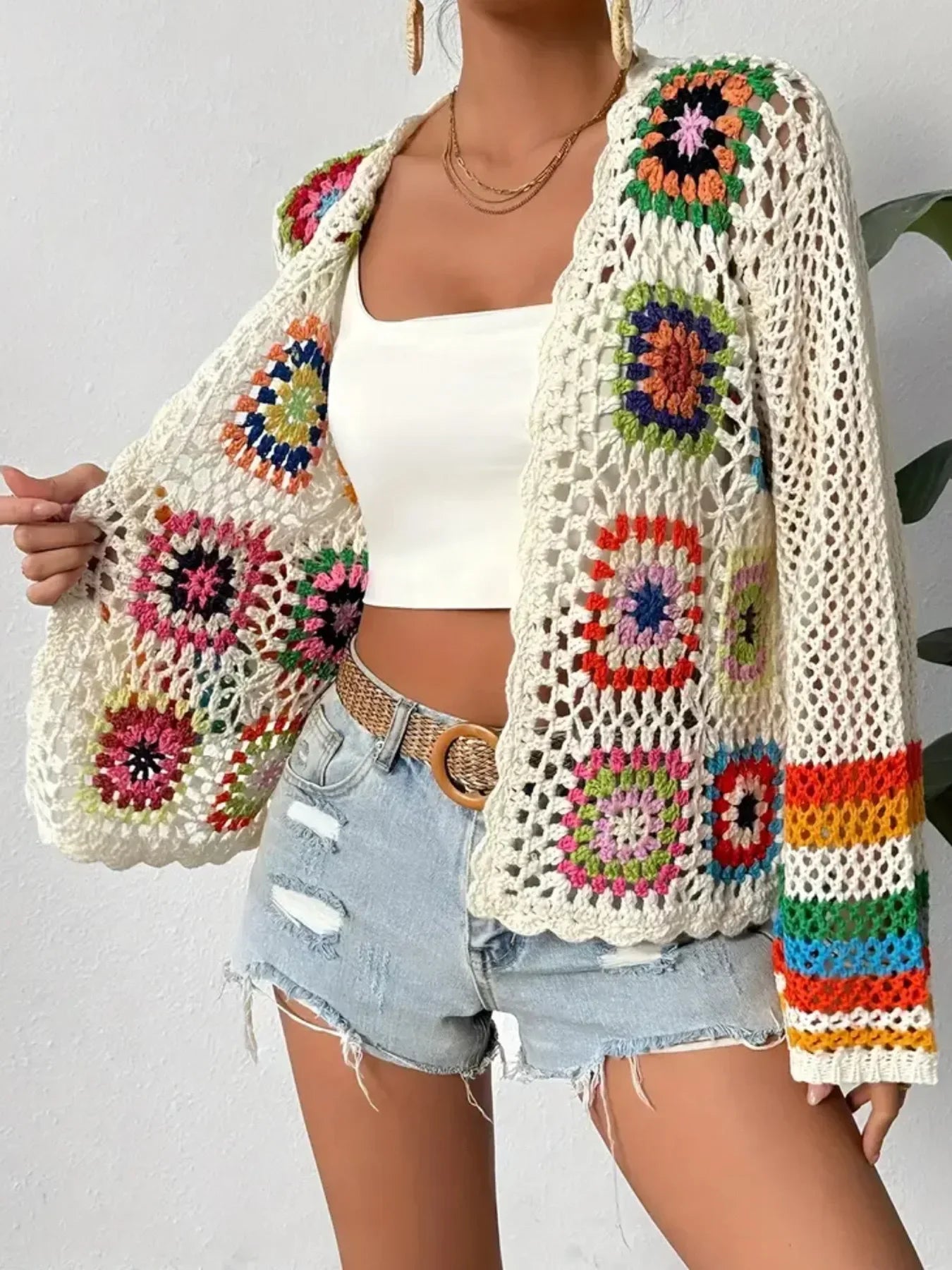Boho Floral Knit Vacation Cardigan