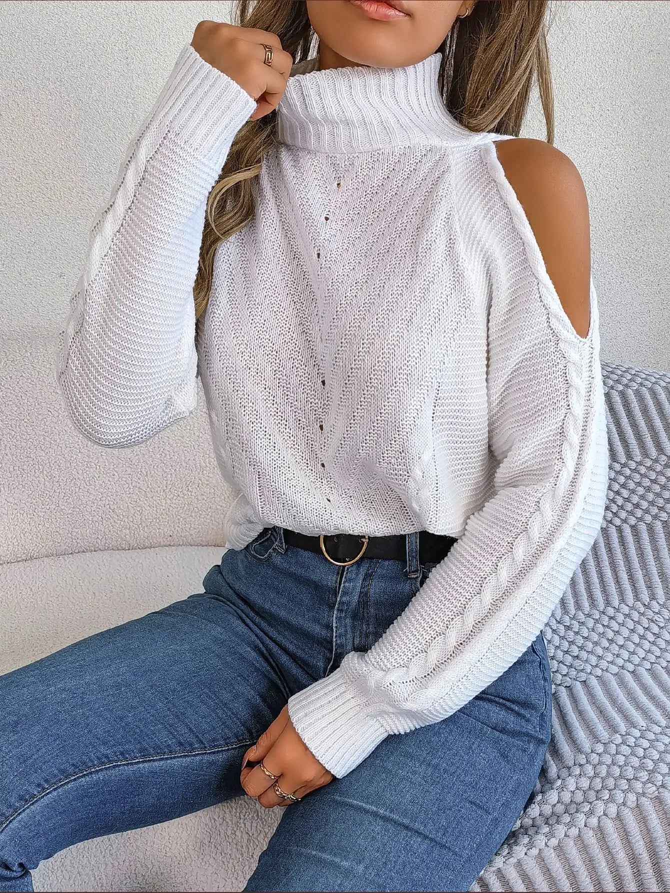 Chill Grace Turtleneck Cold Shoulder Sweater Rich Allure