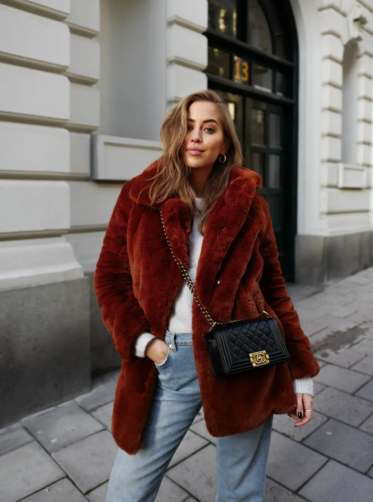 PlushLuxe Long Lapel Fur Coat Rich Allure