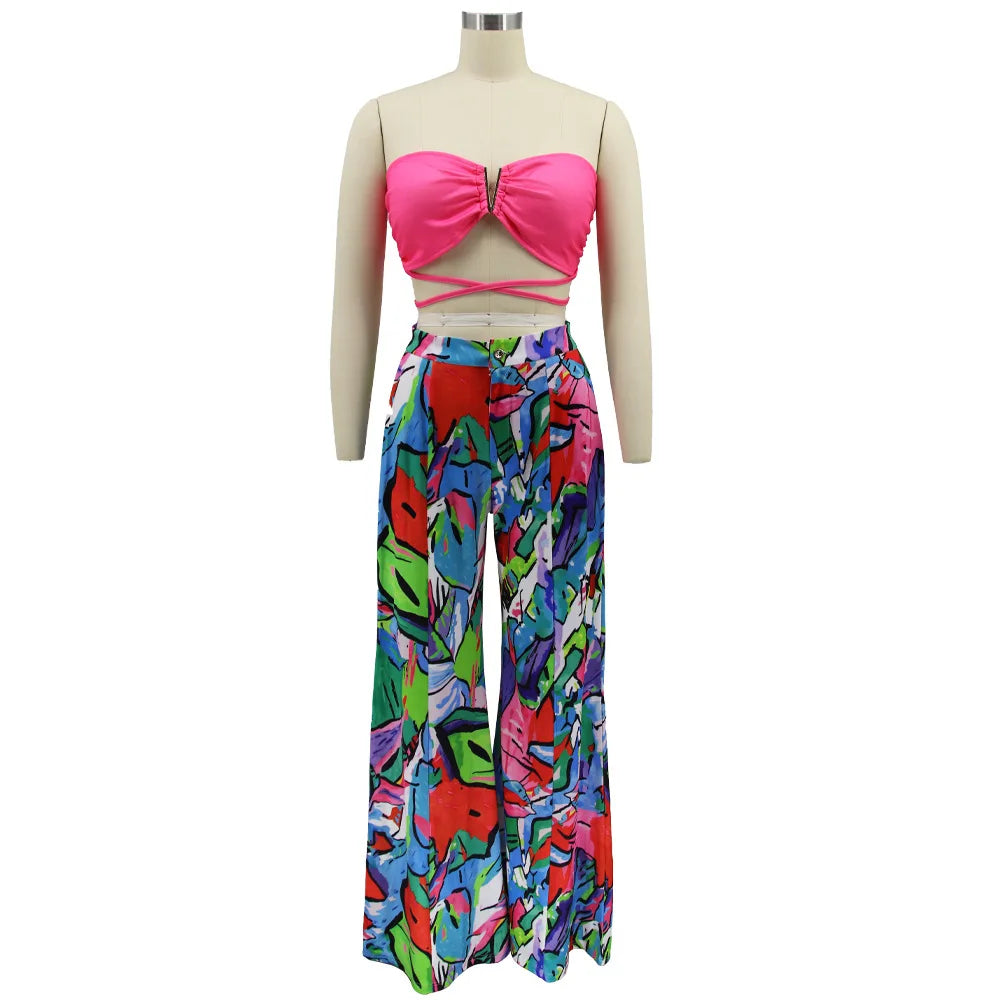 Vivid Bloom Strapless Trouser Set