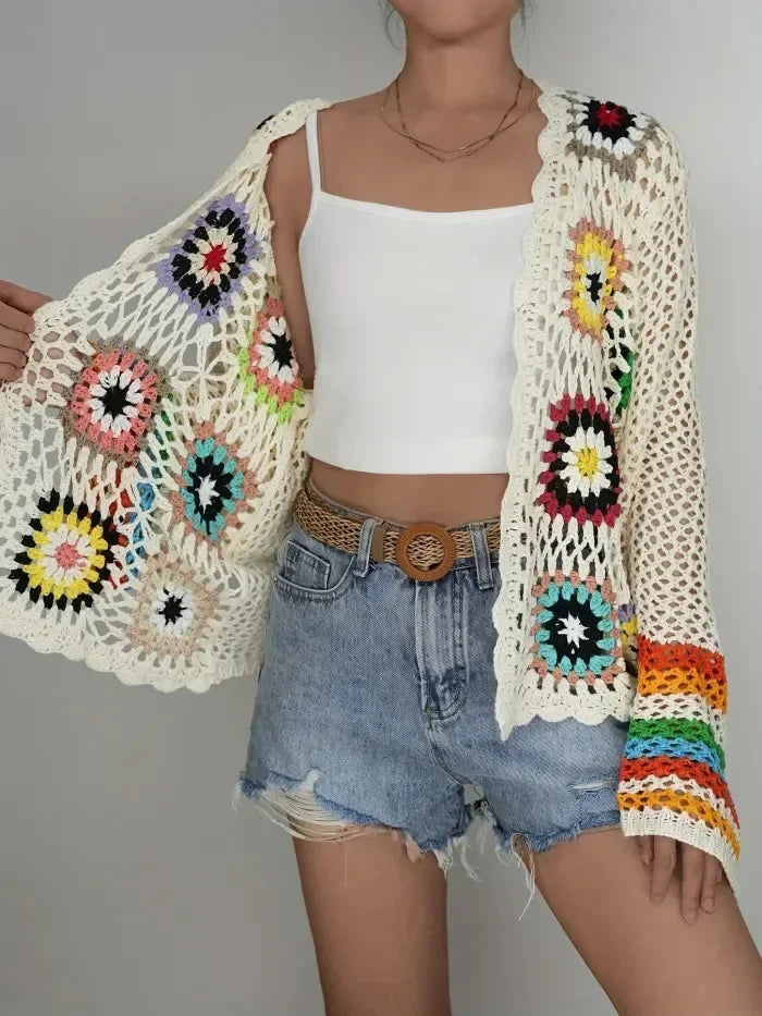 Boho Floral Knit Vacation Cardigan