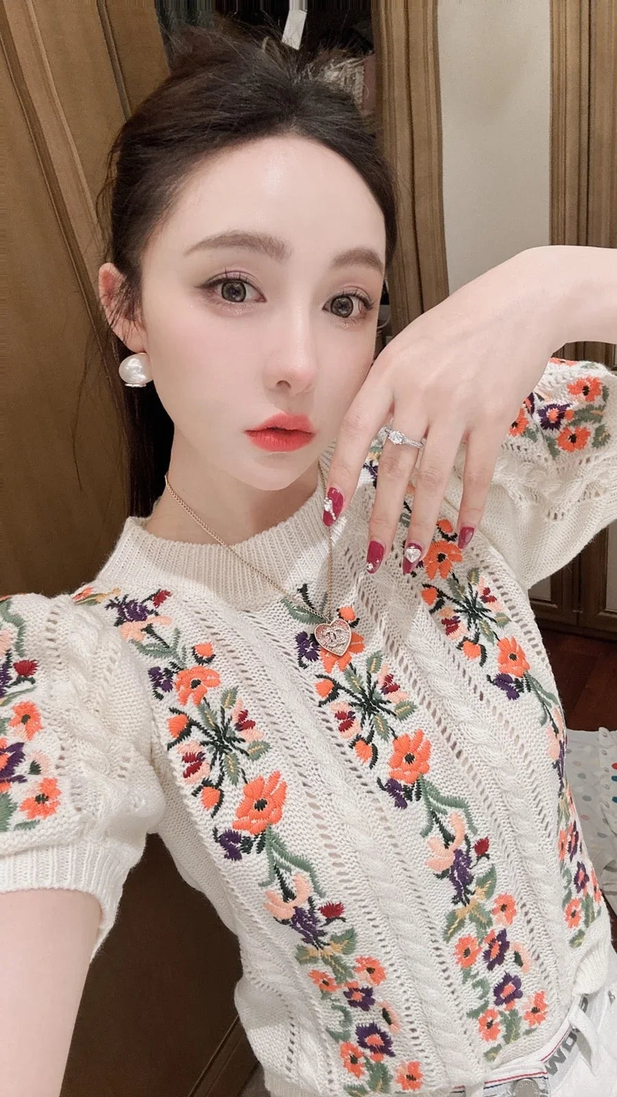 Embroidered Grace Puff Sleeve Knit