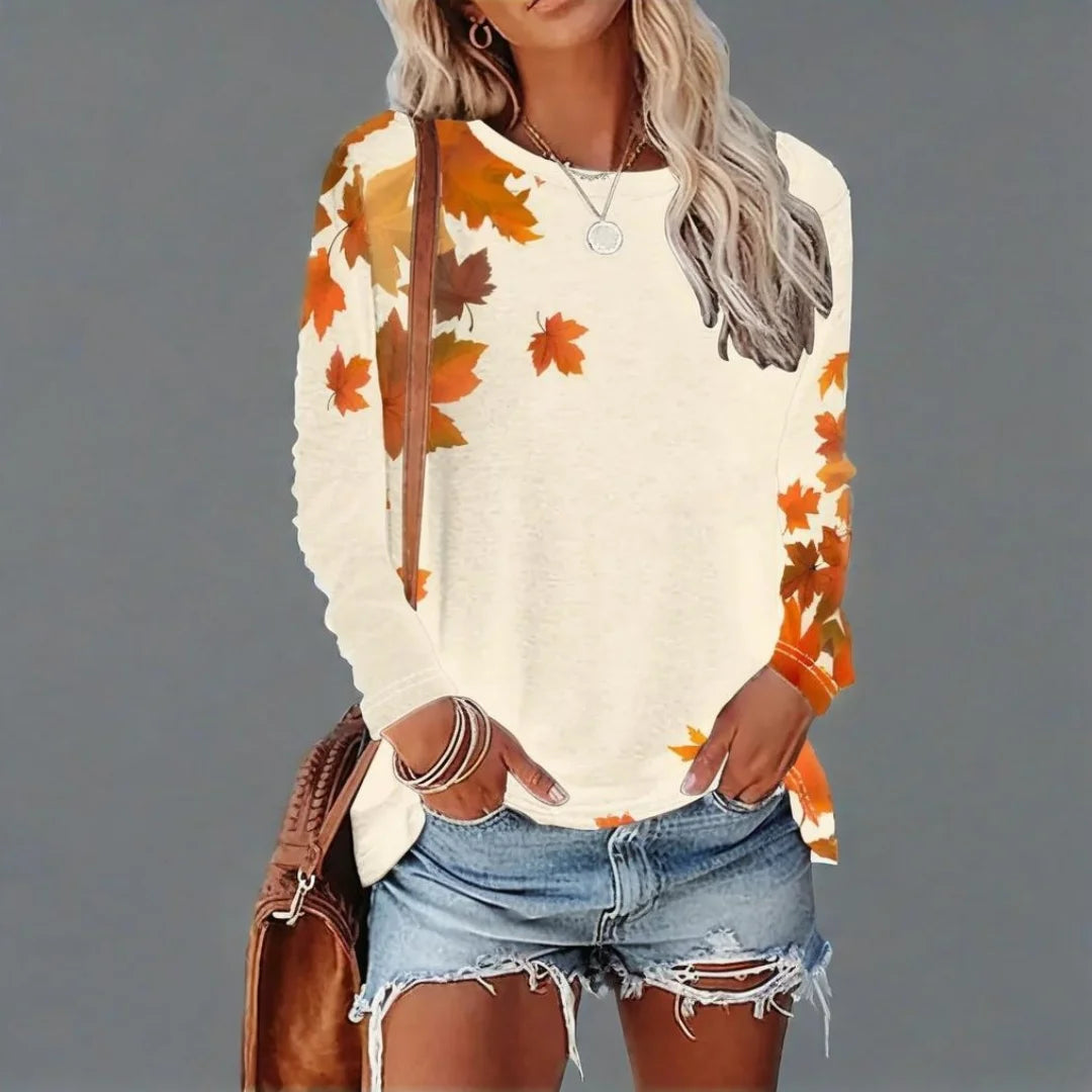 Four Seasons Floral Maple Leaf Long Sleeve T-Shirt