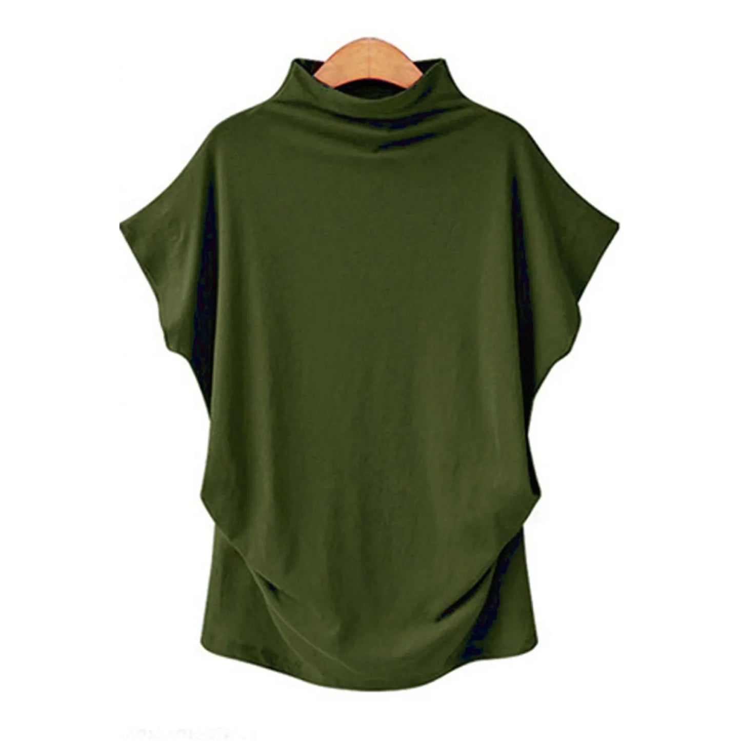 Soft Pleated Turtleneck Short Sleeve Top