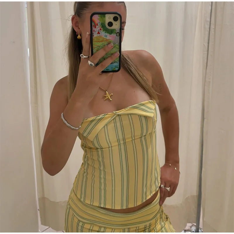Striped Halter Lace-Up Beach Set