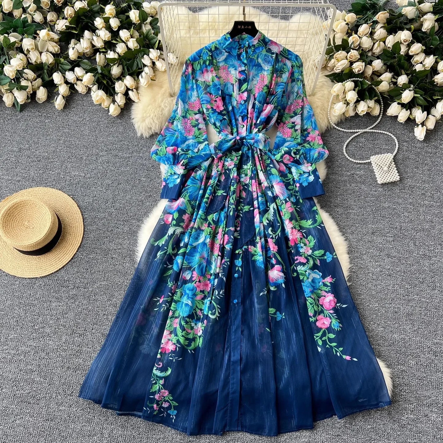 Silk Chiffon Floral A-Line Dress