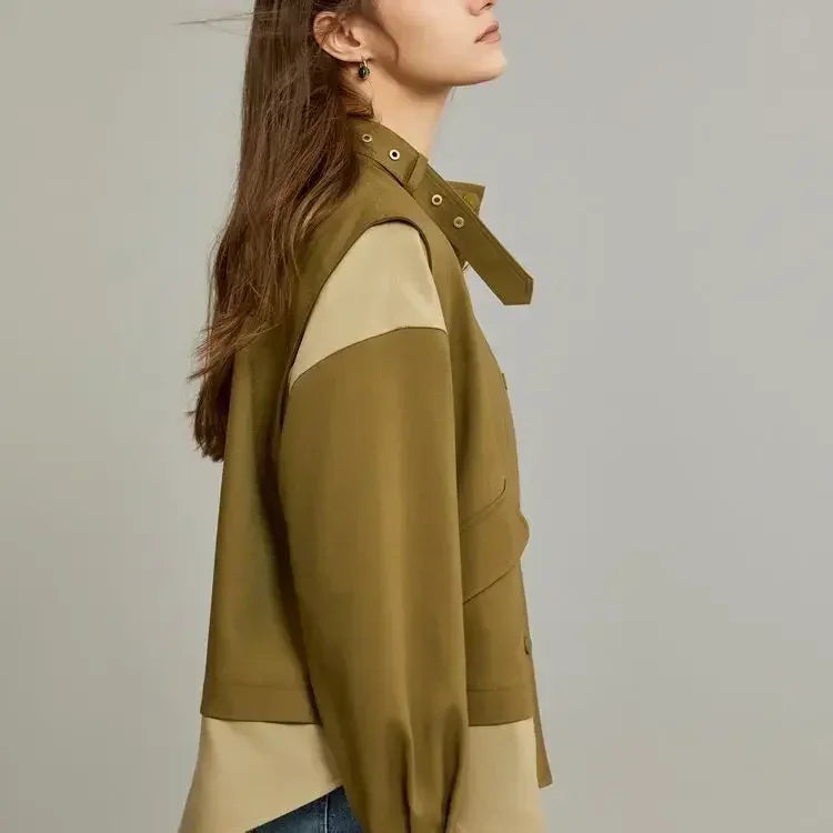 Vibe Craft Contrast Splice Crop Jacket