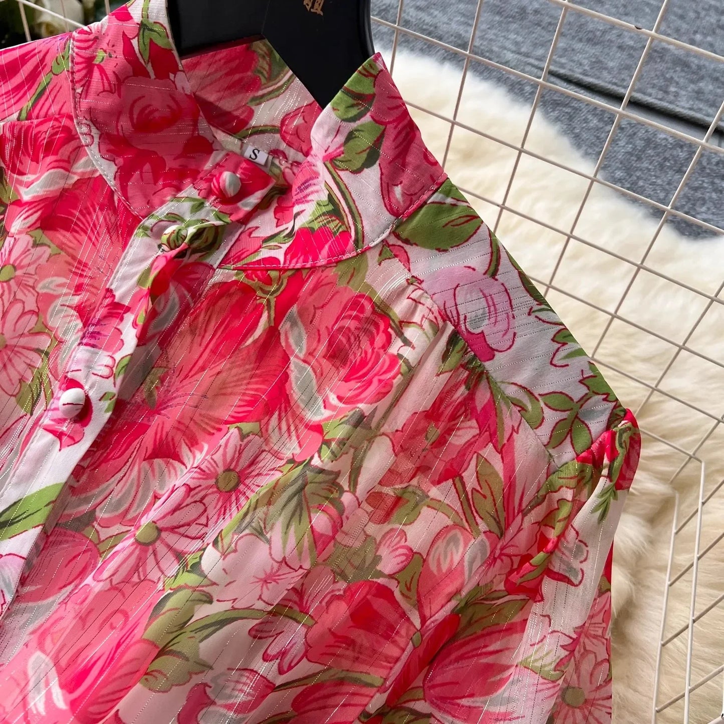 Silk Chiffon Floral A-Line Dress
