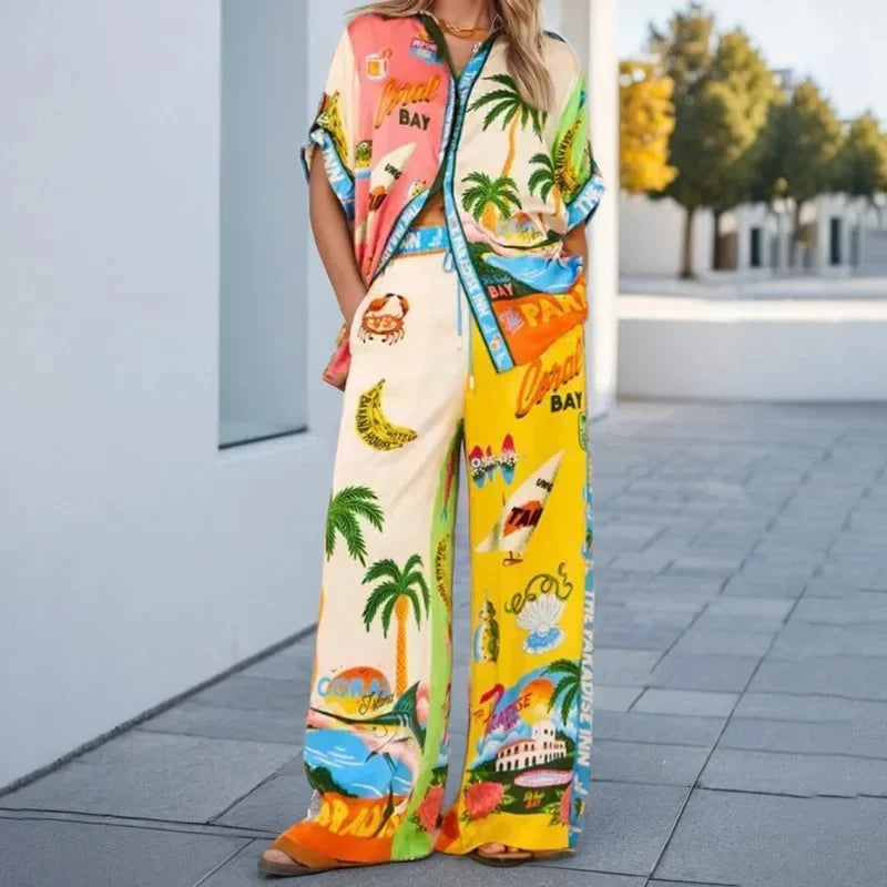 Vibrant Colorblock Wide-Leg Two-Piece Set