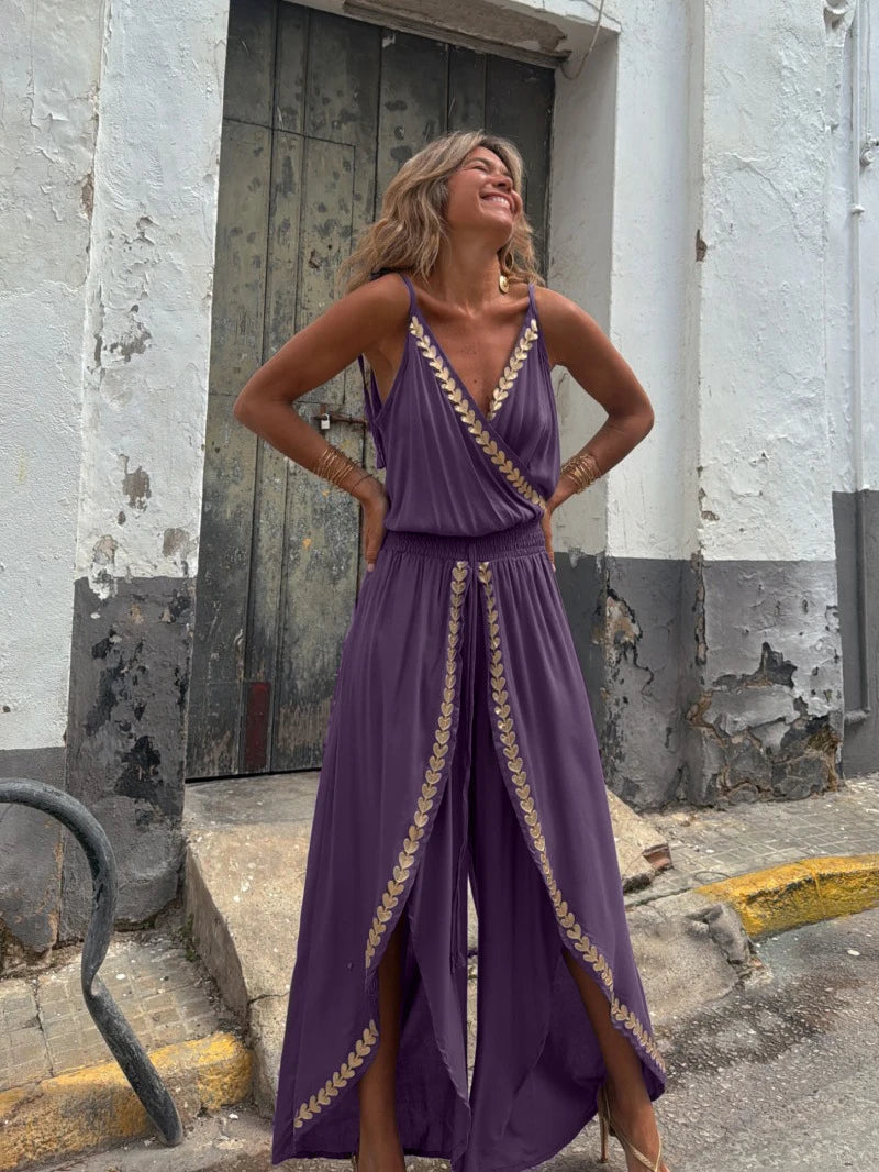 Golden Hour Elegance V-Neck Romper