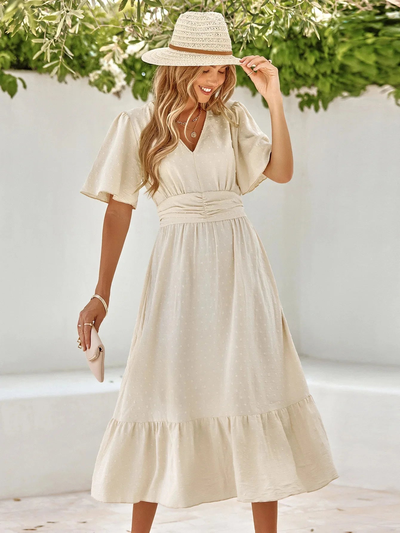 Elegant Lotus Sleeve Summer Dress