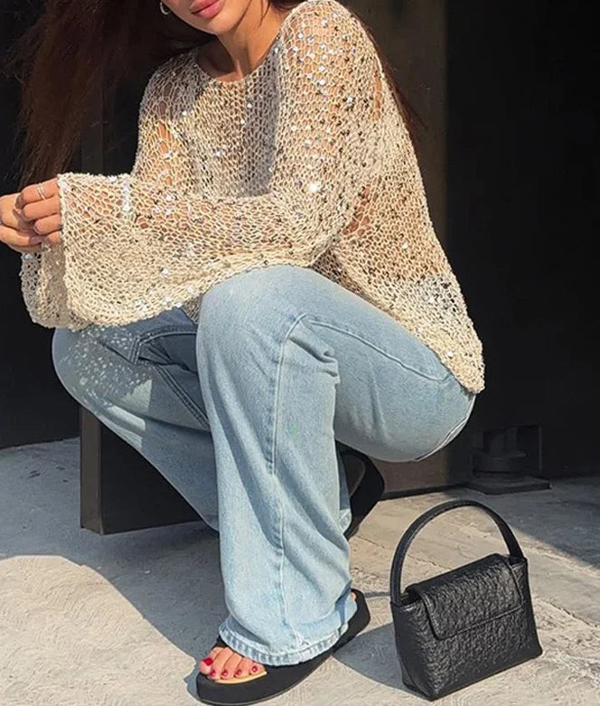 Lace-Up Flared Sleeve Pullover