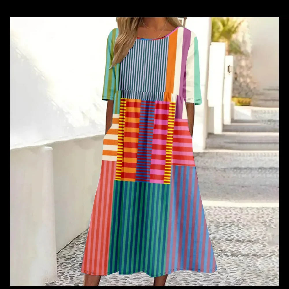 V-Neck Printed Strap Maxi Dress