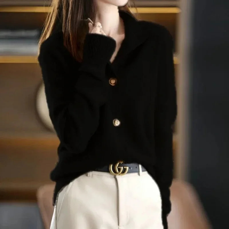Retro Knit Stand Collar Cardigan
