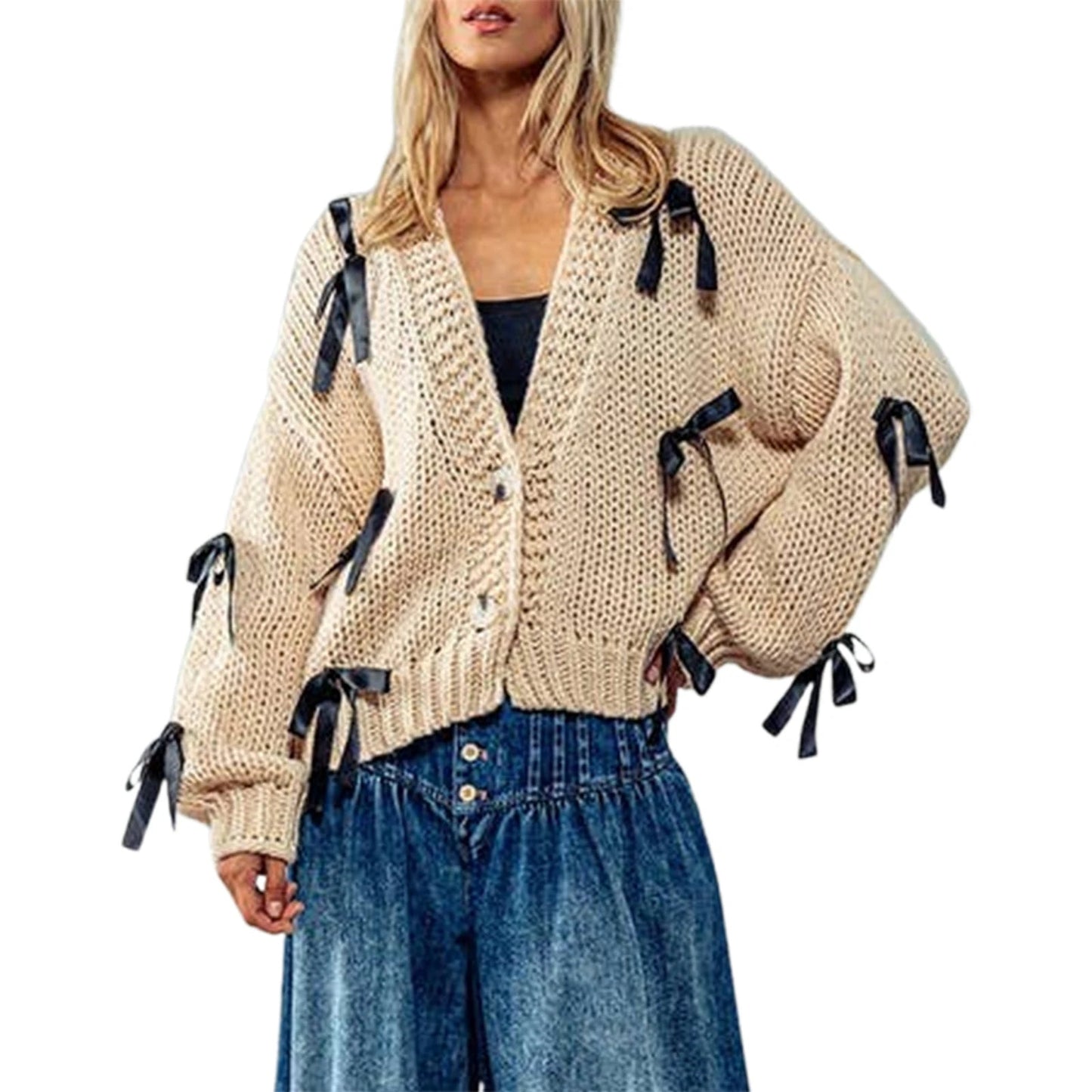 Belle Knot Deep V Bow Cardigan Rich Allure