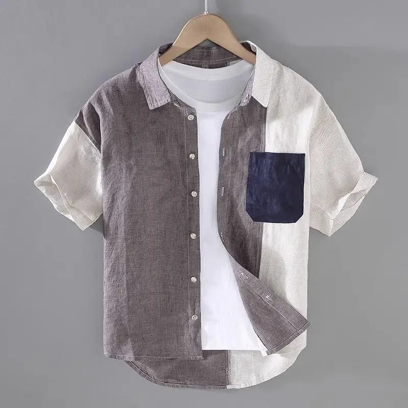 Men’s Contrast Patchwork Casual Shirt