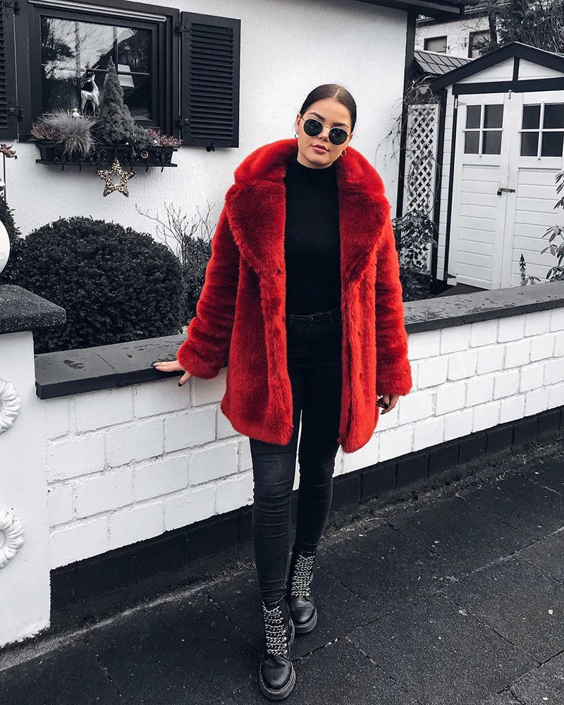 PlushLuxe Long Lapel Fur Coat